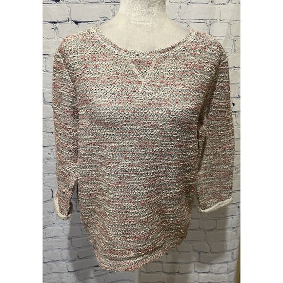 H&M Knit Sweater Henley Medium Pink Cream Textured 3/4 Sleeve Crew Neck NWT - Picture 1 of 7
